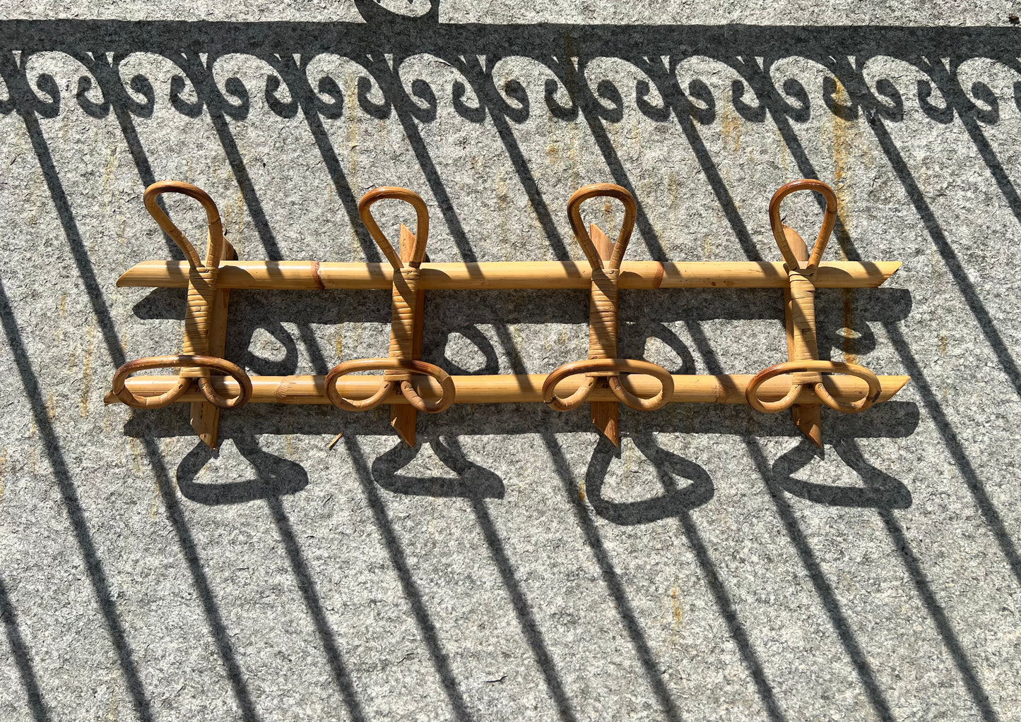 Mid-Century Wicker and Bamboo Coat Rack