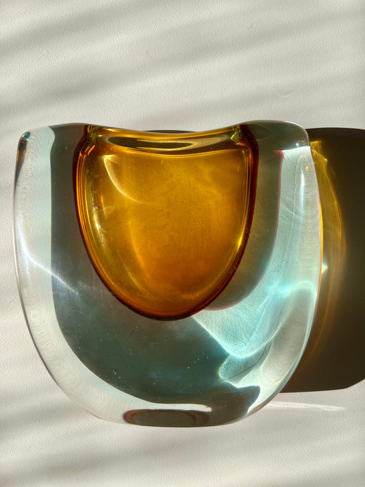 Submerged Amber and Blue Murano Glass Vase