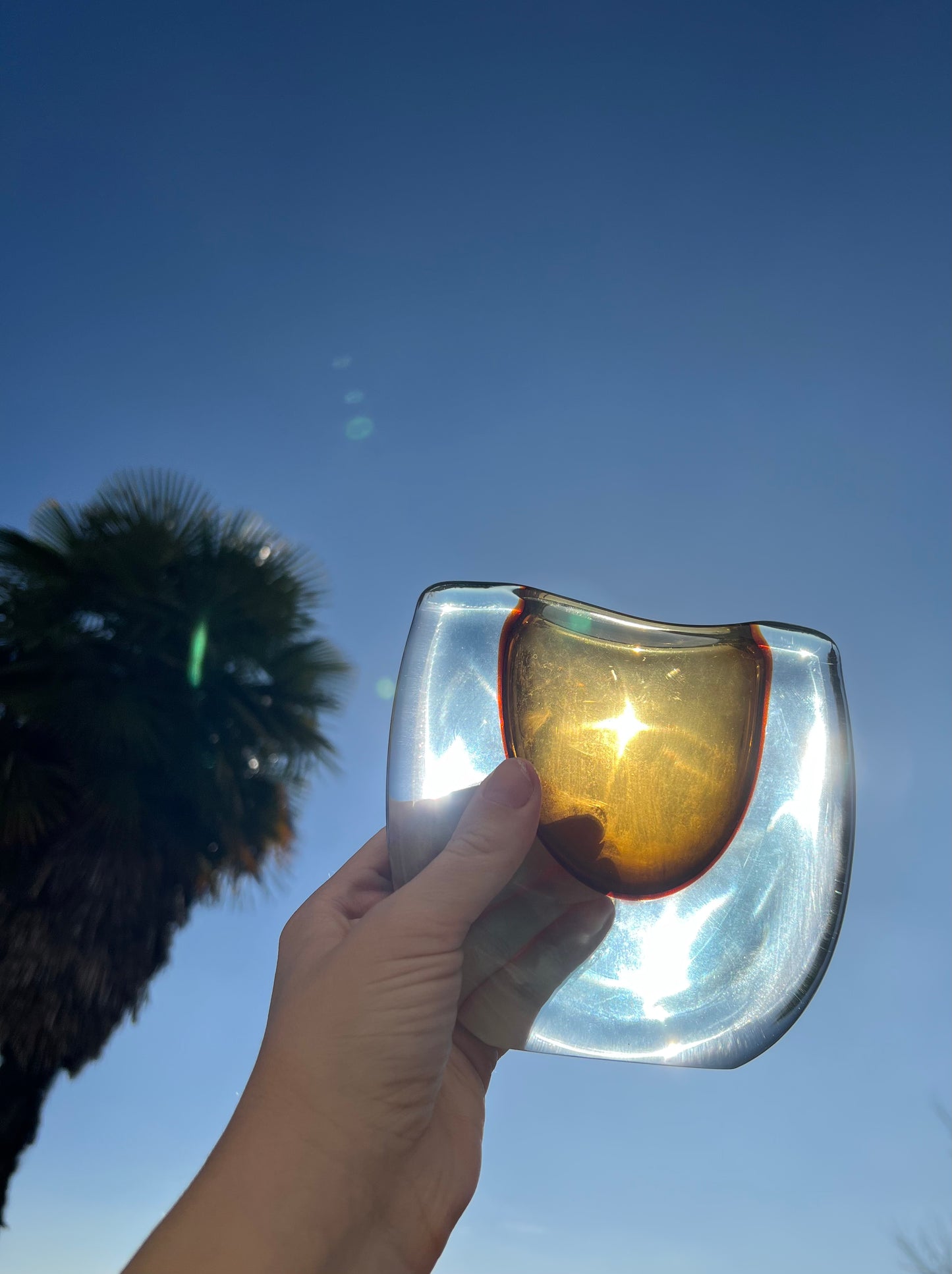 Submerged Amber and Blue Murano Glass Vase