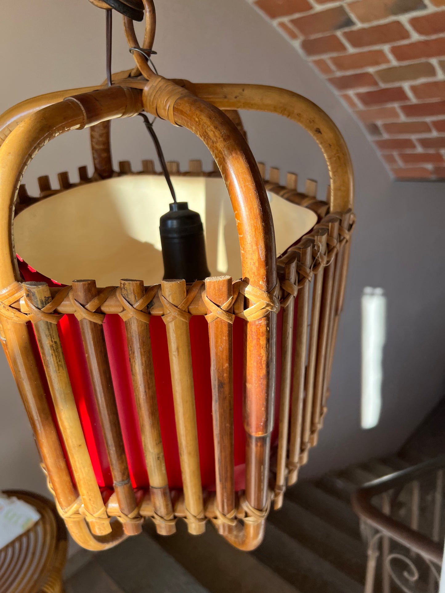 Large Italian 1950's bamboo pendant light