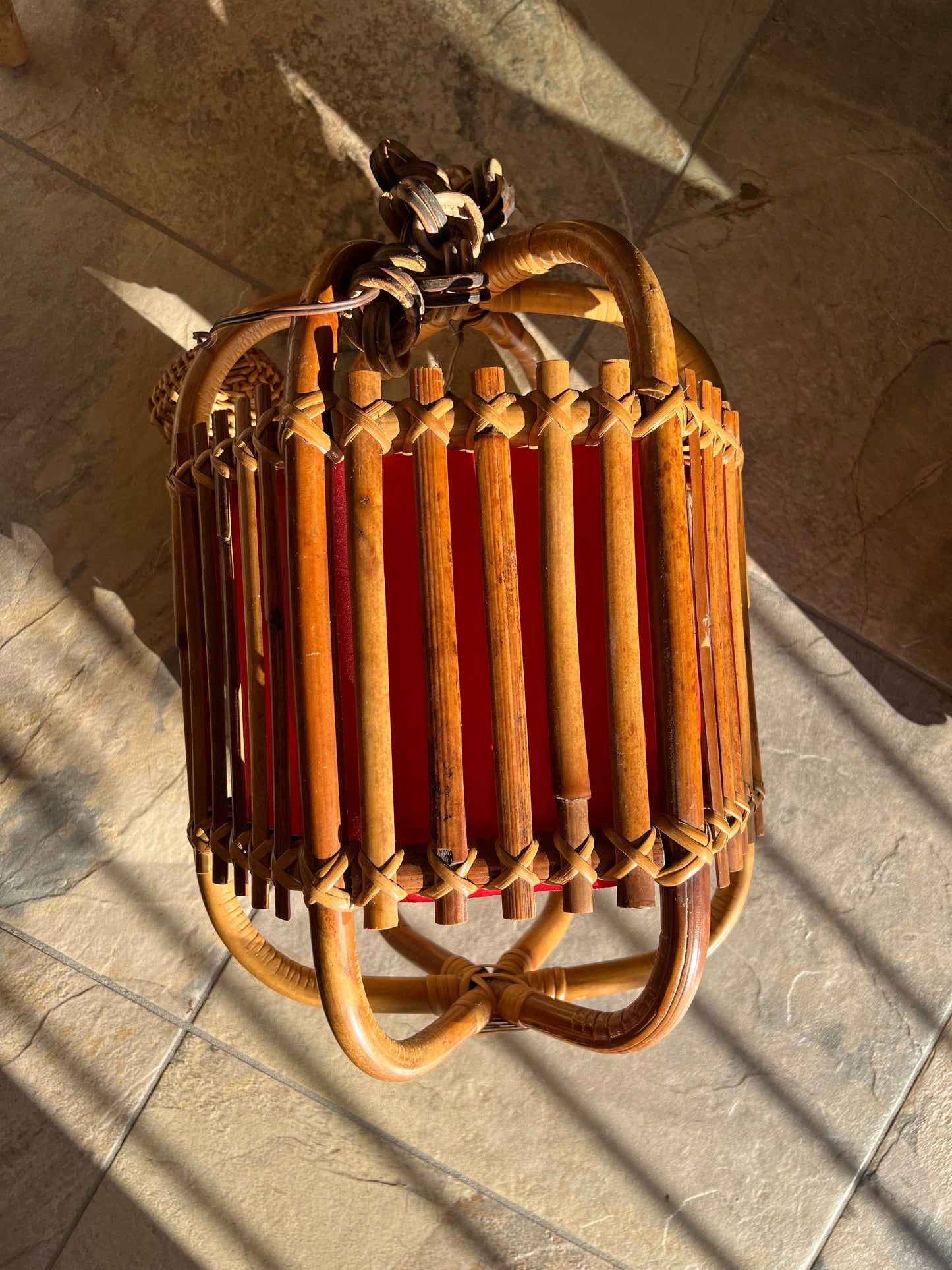 Large Italian 1950's bamboo pendant light